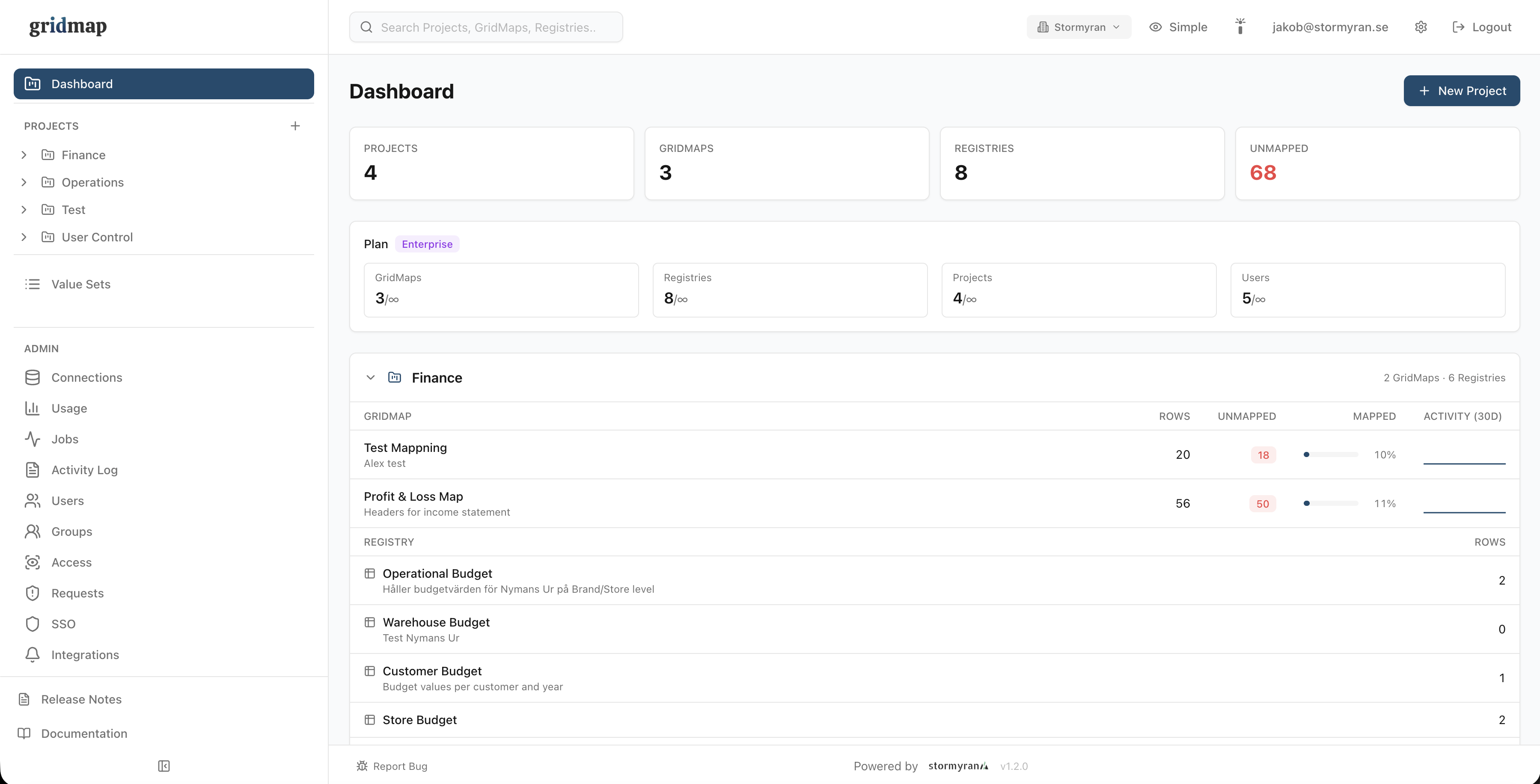 gridmap dashboard — one governed registry replacing the spreadsheet pile