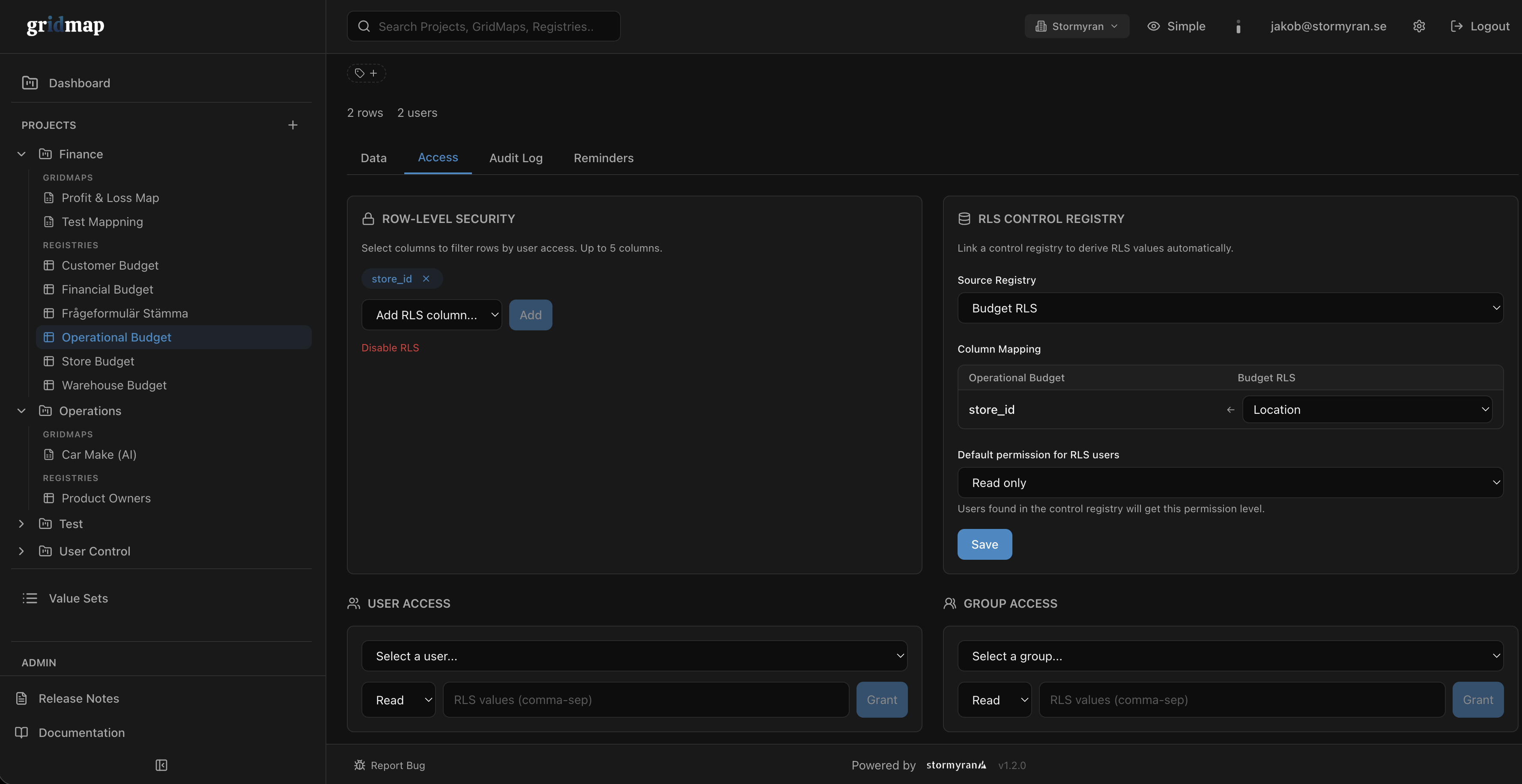 gridmap — row-level security scoped per user